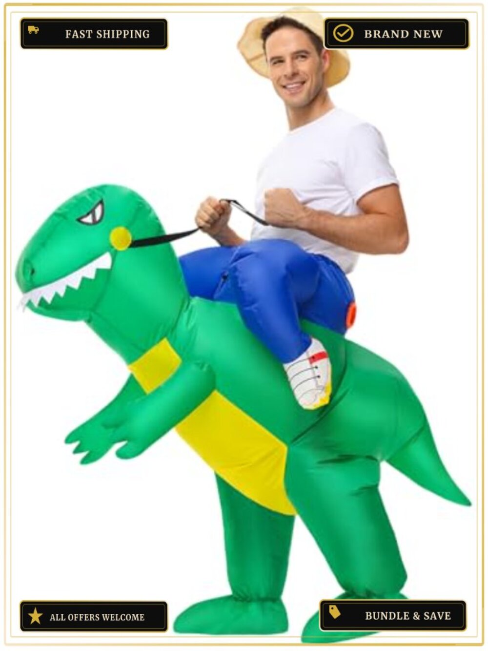 Inflatable Dinosaur Costume Adult Blow Up T-Rex Suit Halloween Party
